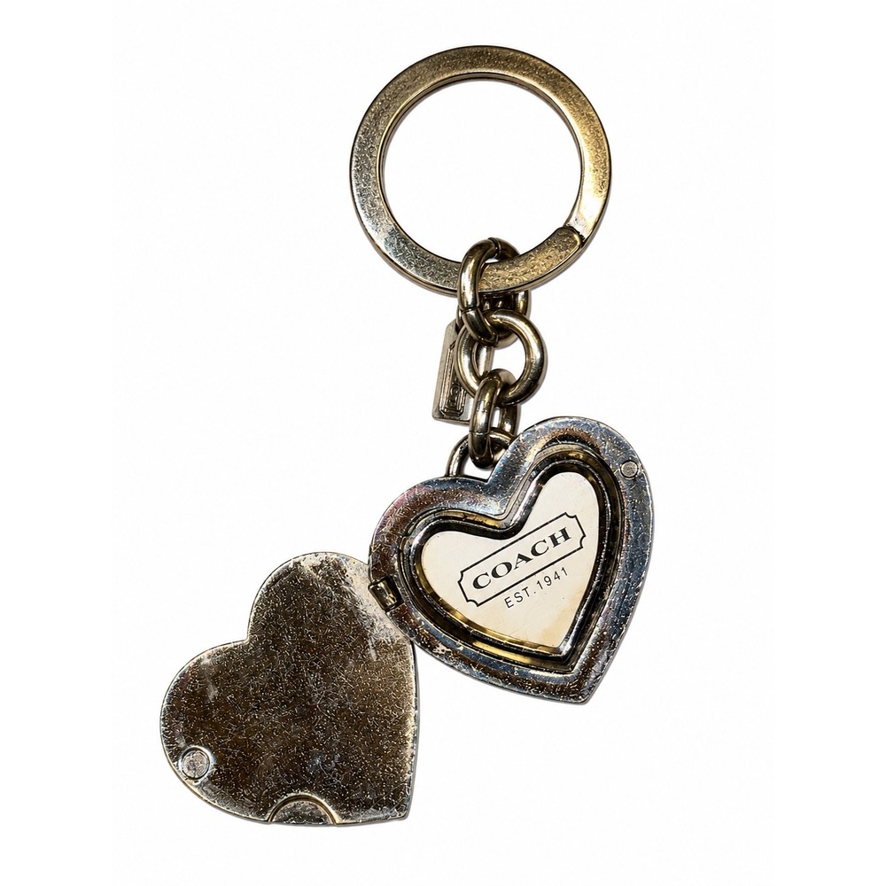 Coach Heart Locket Keychain Silver Crystal Charm Vintage Y2K